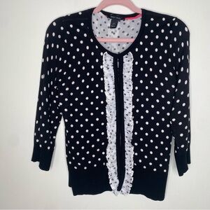 White House Black Market Polka Dot Chiffon Ruffle Front Cardigan Sweater  L